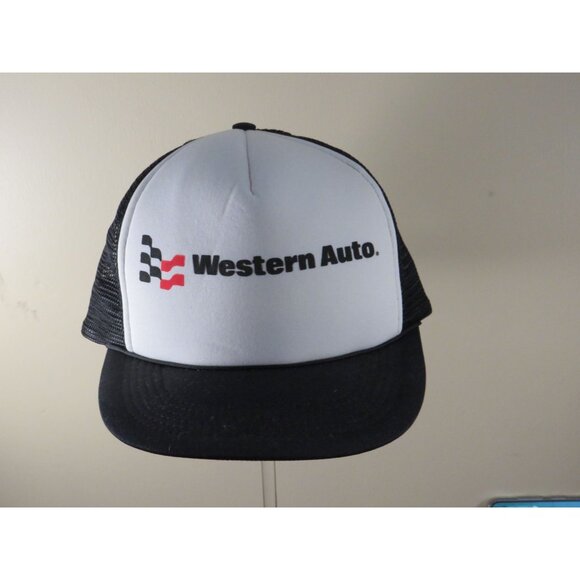 New Western Auto Trucker Hat Snapback Retro Vintage Mesh Cap Black & White - Picture 1 of 5